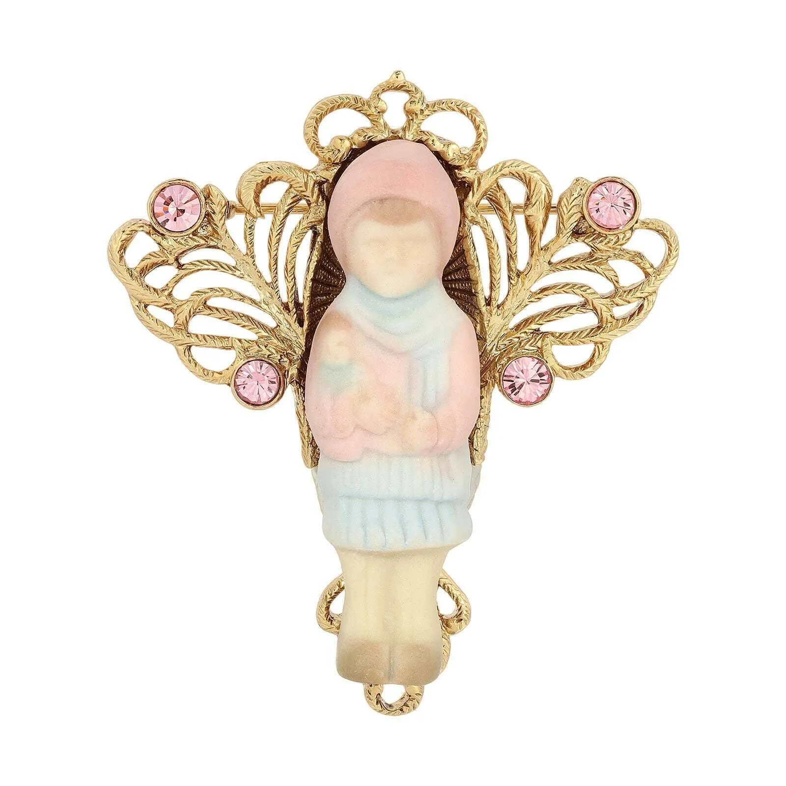 1928 Jewelry Winged Filigree Porcelain Child With Doll Pin 1928 Jewelry