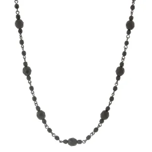 2028 Jet Black Fire Polished Glass Beaded Necklace 16"   3" Extension 1928 Jewelry
