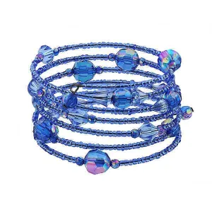 2028 Jewelry 5 Row Sapphire Blue AB Beaded Coil Bracelet 1928 Jewelry
