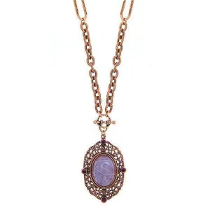 2028 Jewelry Amethyst Glass Quartz & Amethyst Crystal Filigree Pendant Necklace 30" 1928 Jewelry