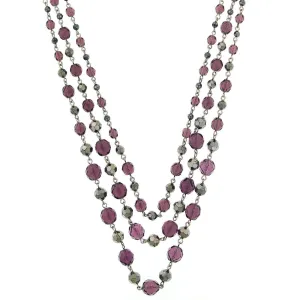 2028 Jewelry Amethyst Purple and Hematite-Color Beaded 3-Strand Necklace 16"   3" Extender 1928 Jewelry