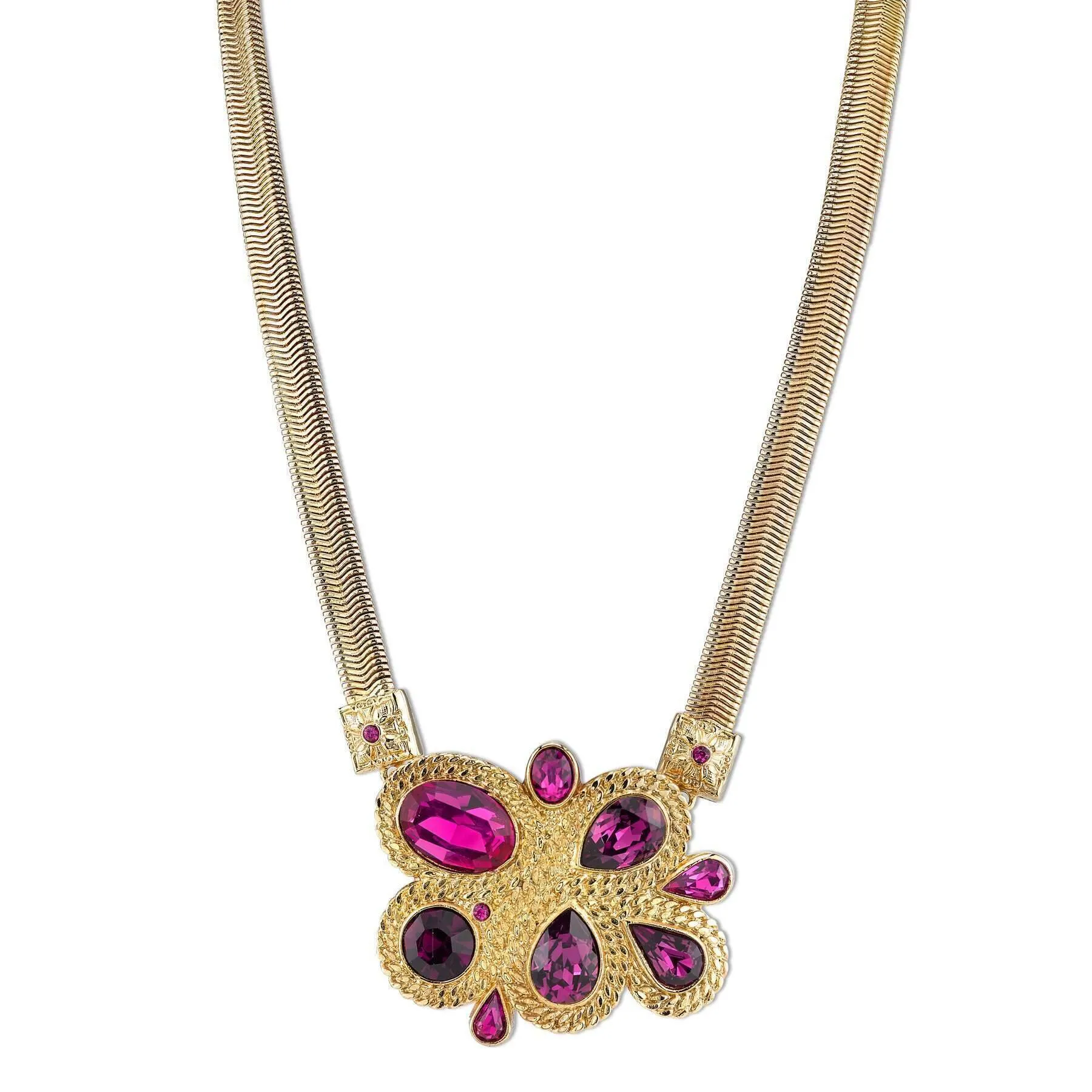 2028 Jewelry Amethyst Purple Color And Fuchsia Cluster Necklace 16"   3" Extender 1928 Jewelry