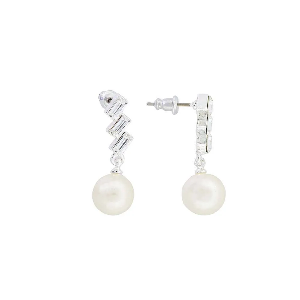 2028 Jewelry Austrian Crystal White Faux Pearl Drop Earrings 1928 Jewelry