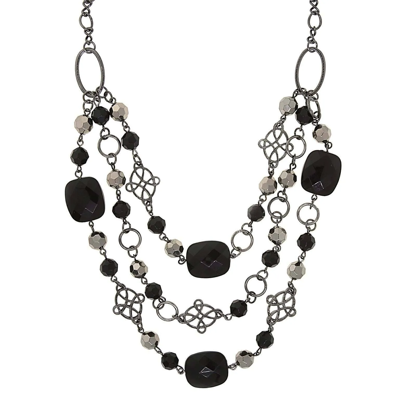 2028 Jewelry Black & Hematite Beaded Layer Necklace 18" 1928 Jewelry