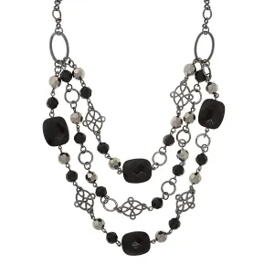 2028 Jewelry Black & Hematite Beaded Layer Necklace 18" 1928 Jewelry