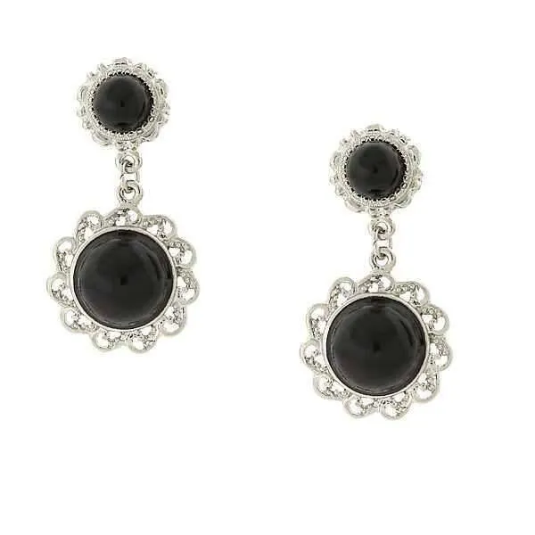 2028 Jewelry Black Cabachon Drop Earrings 1928 Jewelry