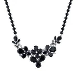 2028 Jewelry Black Faceted Bead & Teardrop Stones With Crystal Accent Bib Necklace 16"   3" Extender 1928 Jewelry