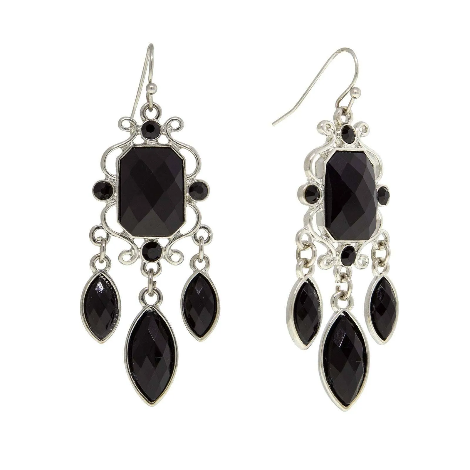 2028 Jewelry Black Octagon & Oval Crystal Drop Earrings 1928 Jewelry