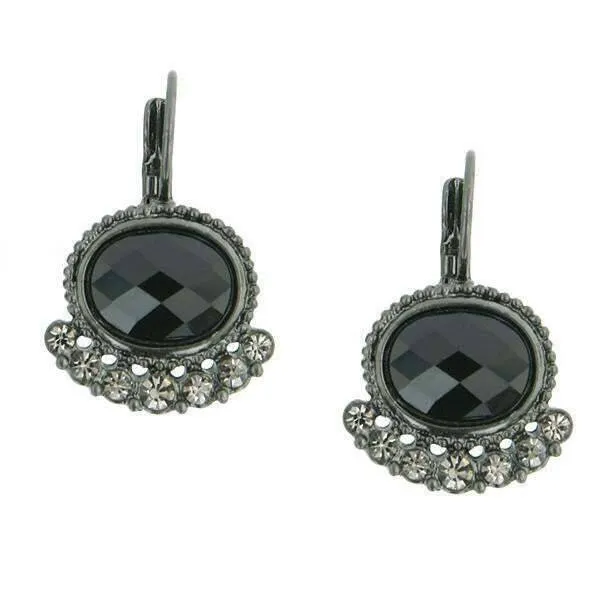 2028 Jewelry Black Oval Stone & Diamond Crystal Lever Back Earrings 1928 Jewelry