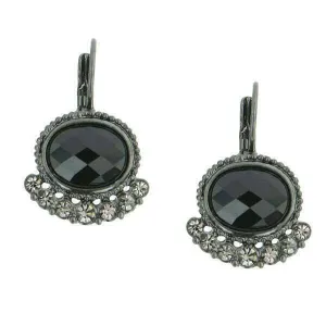 2028 Jewelry Black Oval Stone & Diamond Crystal Lever Back Earrings 1928 Jewelry