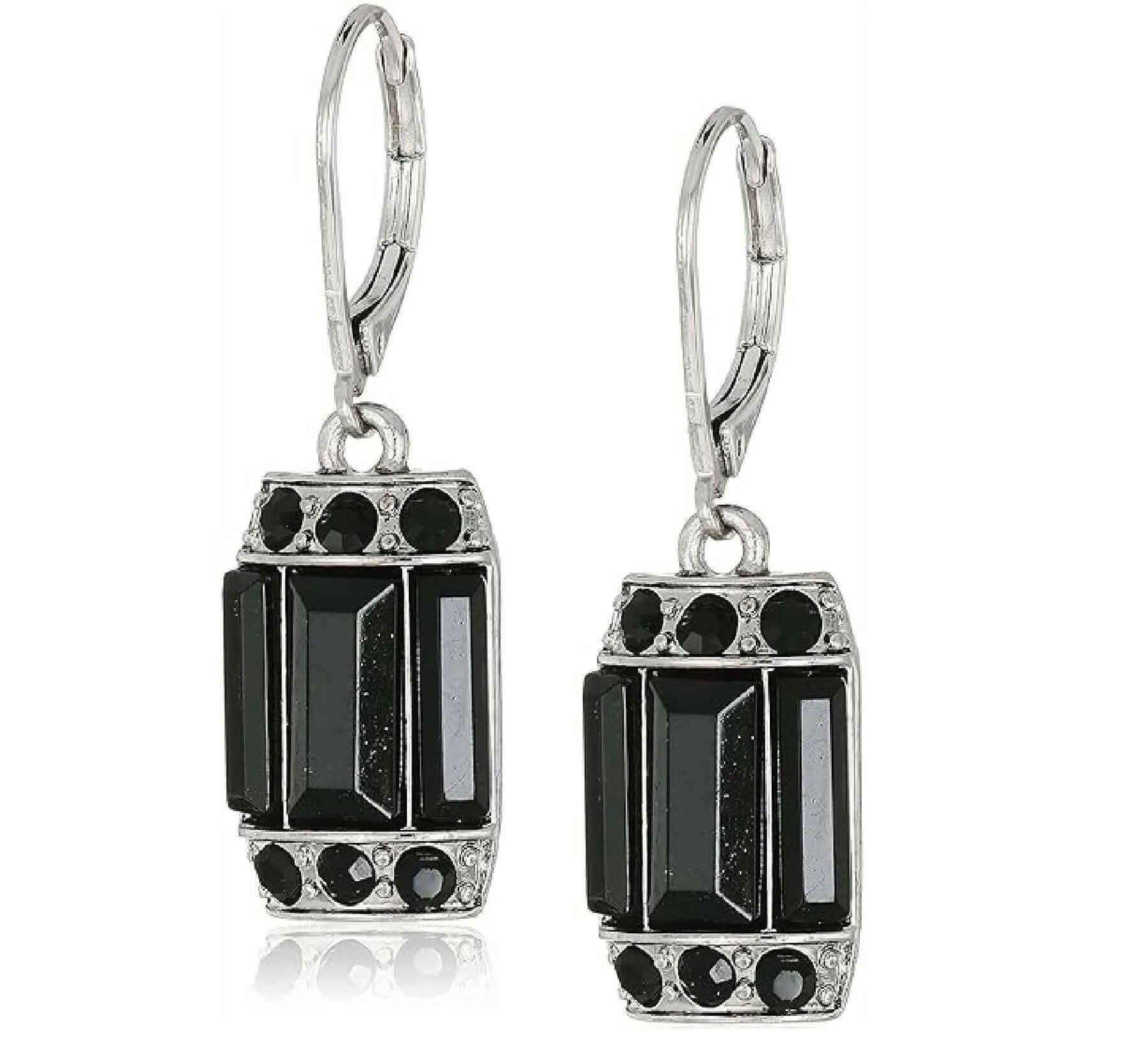 2028 Jewelry Black Round & Baguette Crystal Octagon Drop Earrings 1928 Jewelry