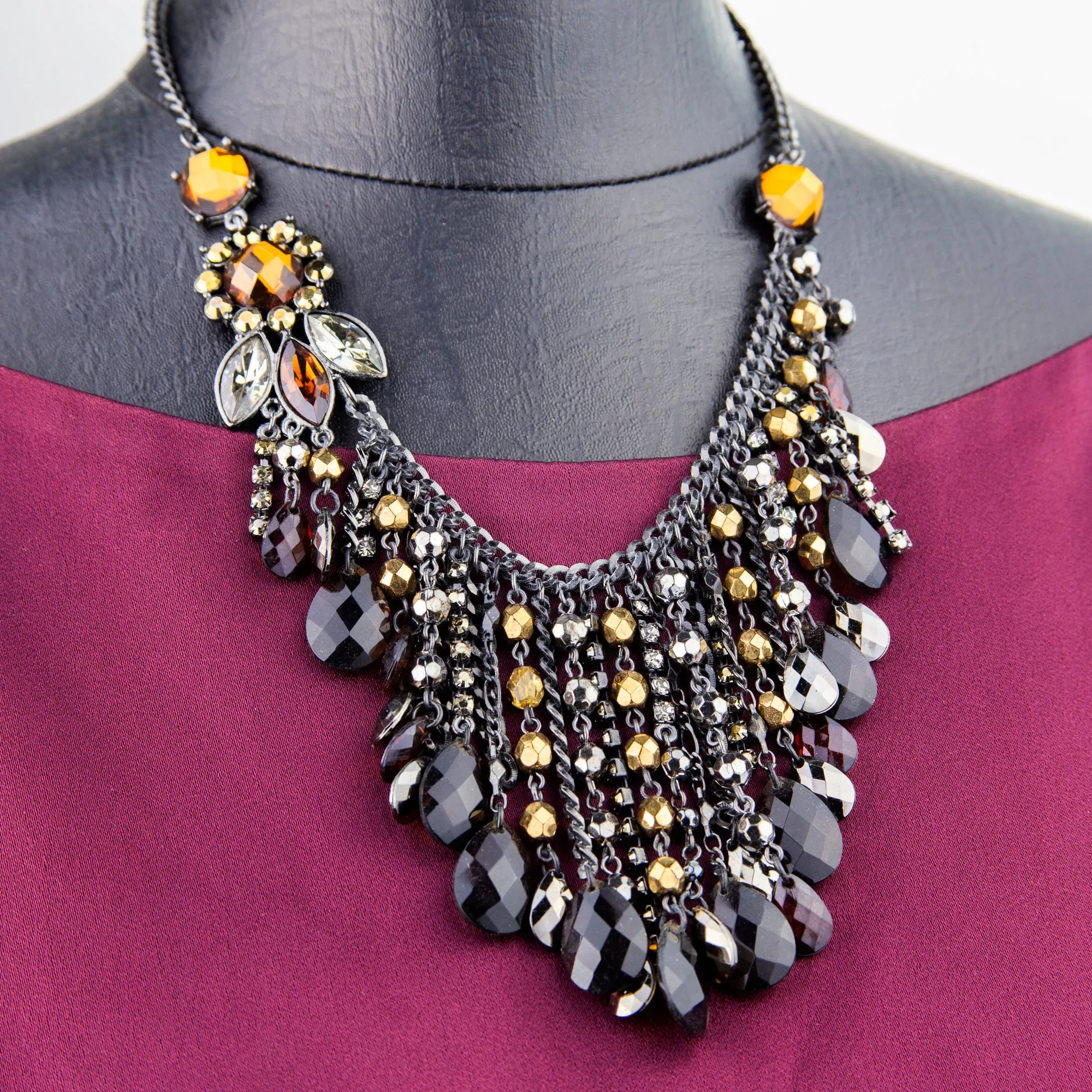 2028 Jewelry Black Smoke Topaz Chain Drop Bib Necklace 15"   3" Extender 1928 Jewelry