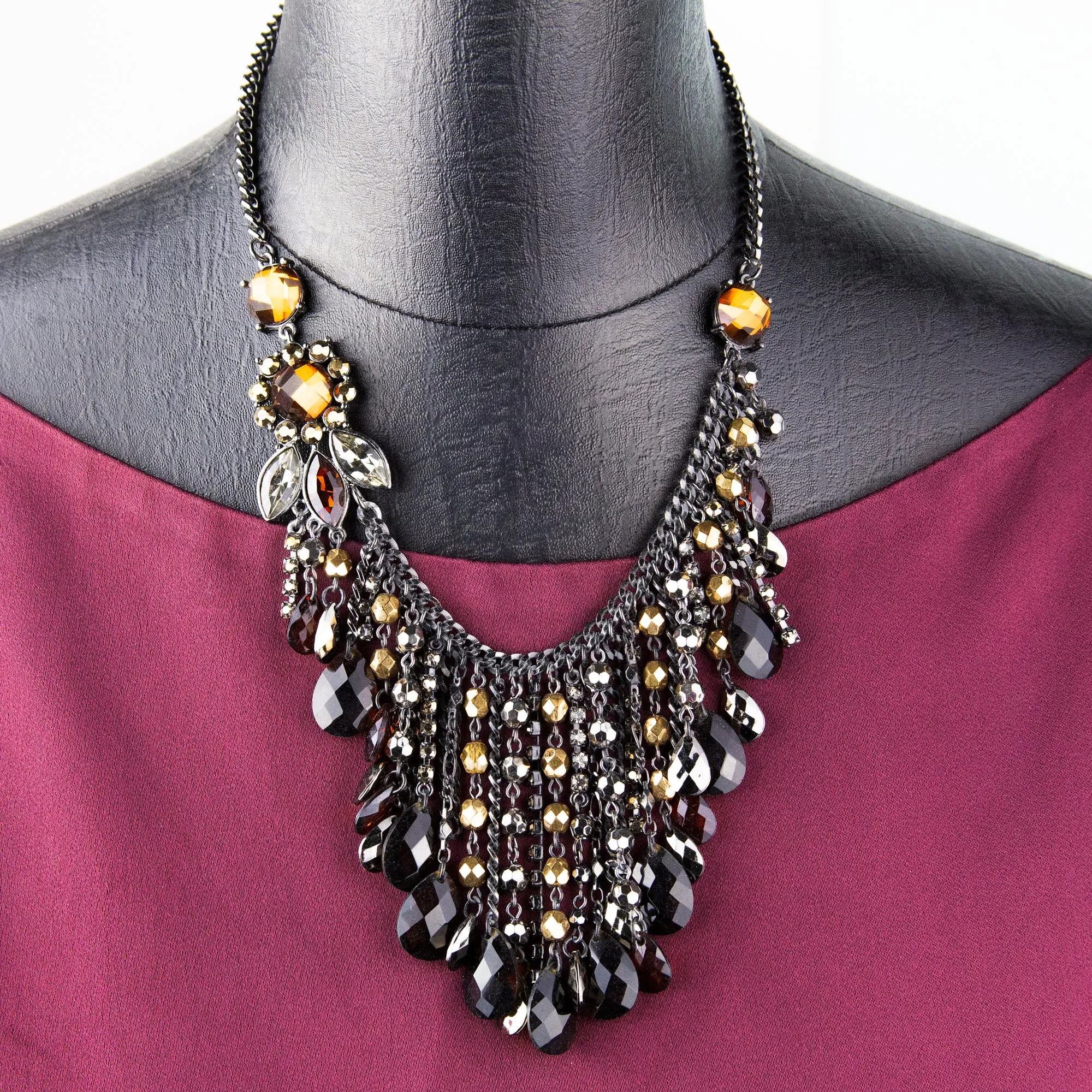 2028 Jewelry Black Smoke Topaz Chain Drop Bib Necklace 15"   3" Extender 1928 Jewelry