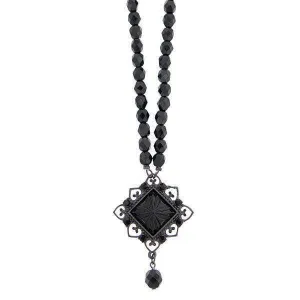 2028 Jewelry Black Square Beaded Pendant Necklace 15"   3" Extender 1928 Jewelry
