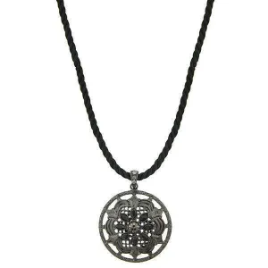 2028 Jewelry Black Twist Cord Round Black Crystal Floral Pendant Necklace 18" 1928 Jewelry