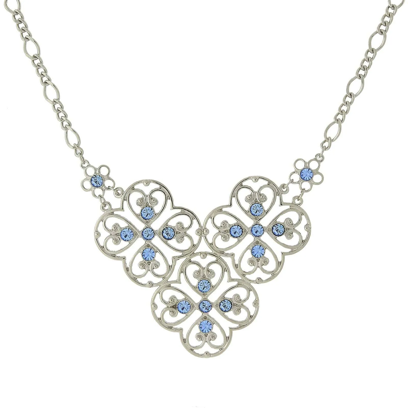 2028 Jewelry Blue Filigree Bib Necklace 16"   3" Extender 1928 Jewelry