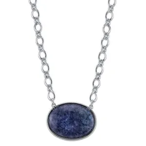 2028 Jewelry Blue Sodalite Gemstone Oval Stone Pendant Necklace 16"   3" Extender 1928 Jewelry