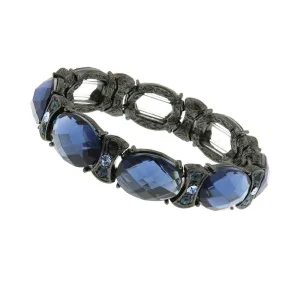 2028 Jewelry Blue Stone & Crystal Black Stretch Bracelet 1928 Jewelry