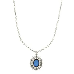 2028 Jewelry Blue Stone And Crystal Oval Pendant Necklace 16"   3" Extender 1928 Jewelry