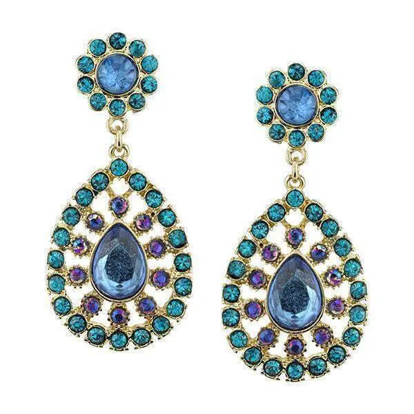 2028 Jewelry Blue Zircon And Blue Sapphire Ab Crystal Large Teardrop Drop Earrings 1928 Jewelry