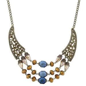 2028 Jewelry Burnished Brass Bronze Blue Light Topaz Bib Necklace 16"   3" Extender 1928 Jewelry