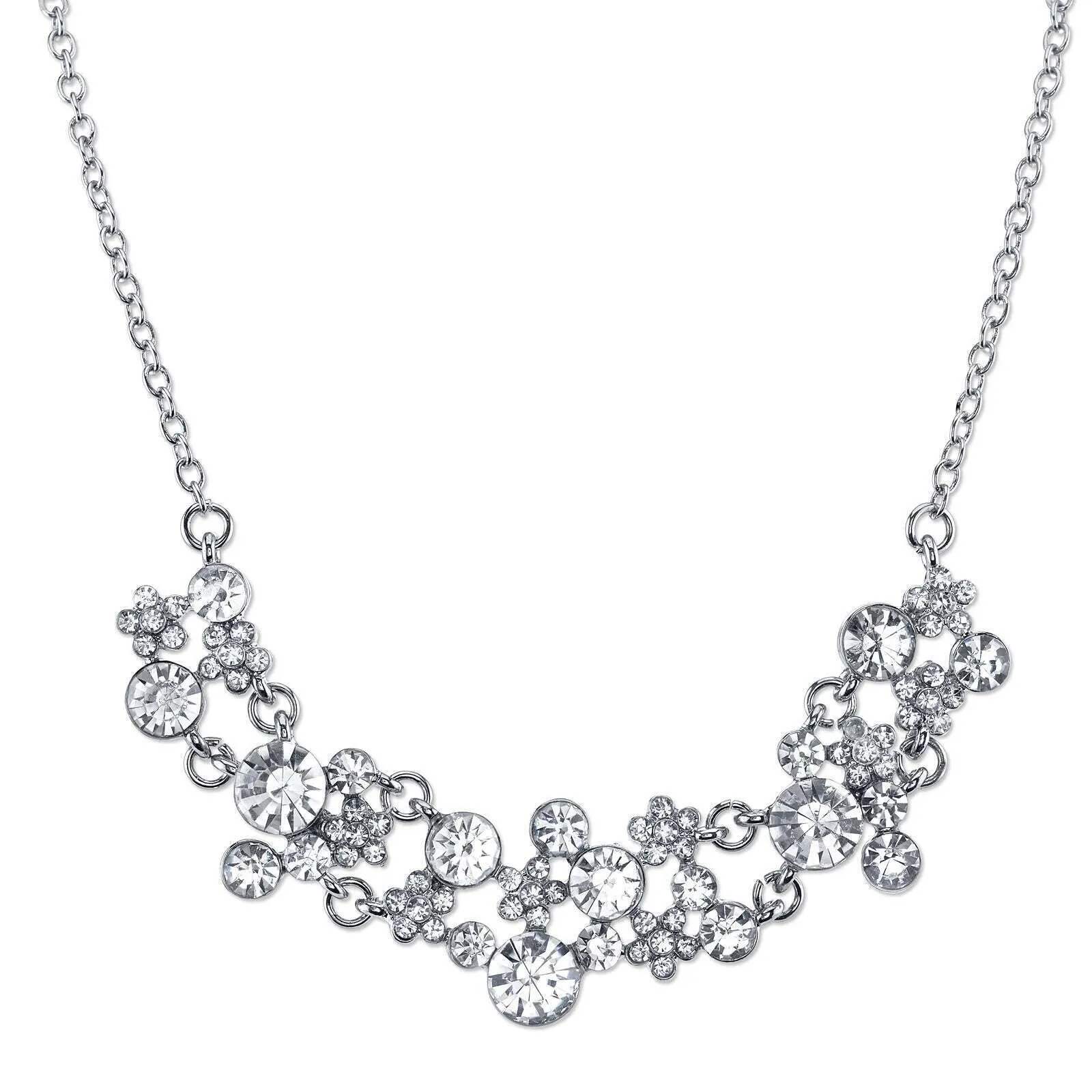 2028 Jewelry Clear Crystal Cluster Necklace 16"   3" Extender 1928 Jewelry