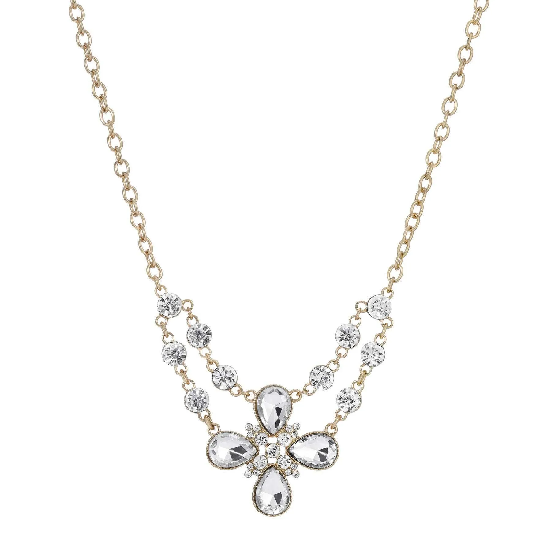 2028 Jewelry Clear Crystal Flower Necklace 16"   3" Extender 1928 Jewelry