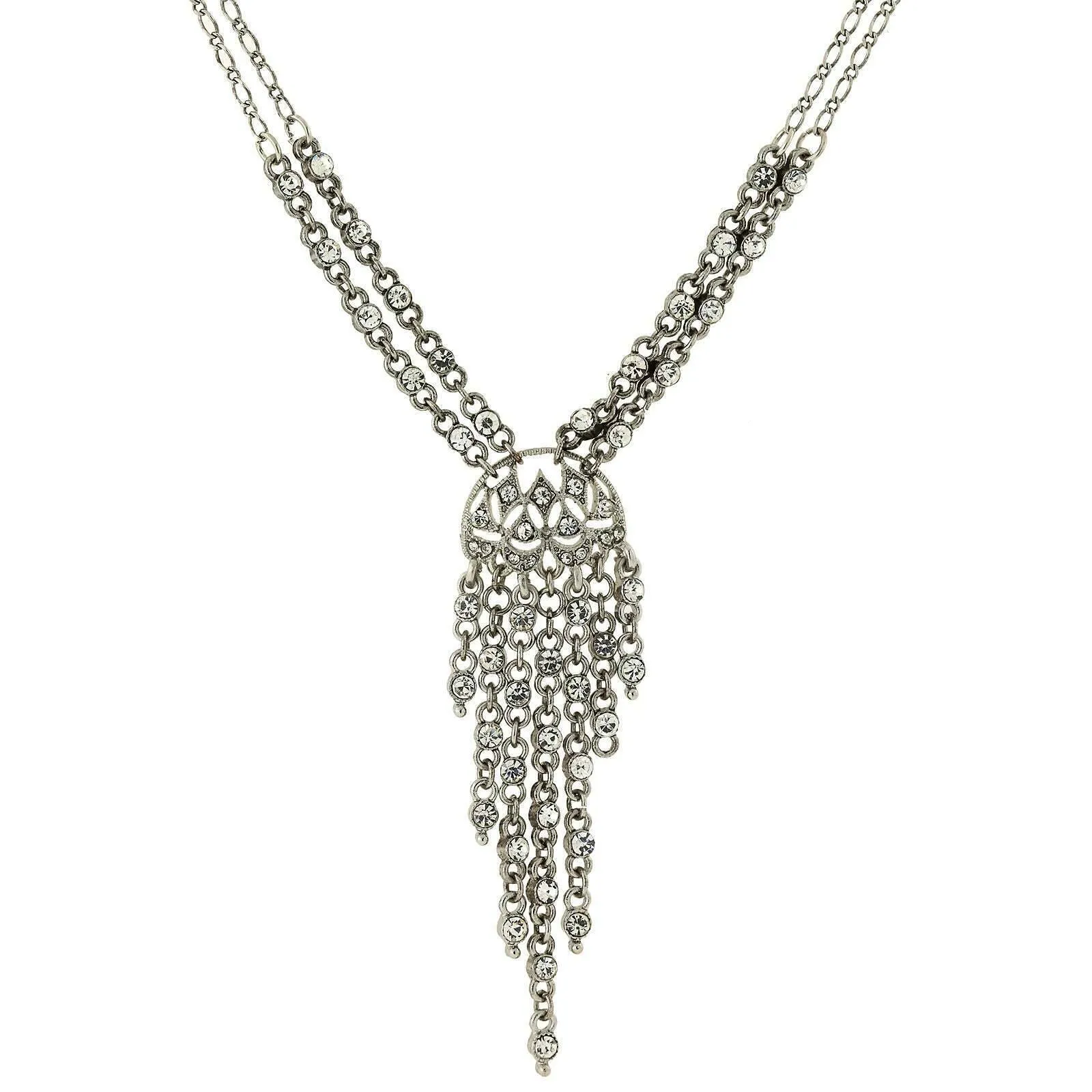 2028 Jewelry Clear Crystal Front Drop Statement Necklace 15"   3" Extender 1928 Jewelry