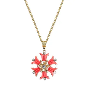 2028 Jewelry Coral Orange, Crystal And Faux Pearl Flower Pendant 30"  Necklace 1928 Jewelry
