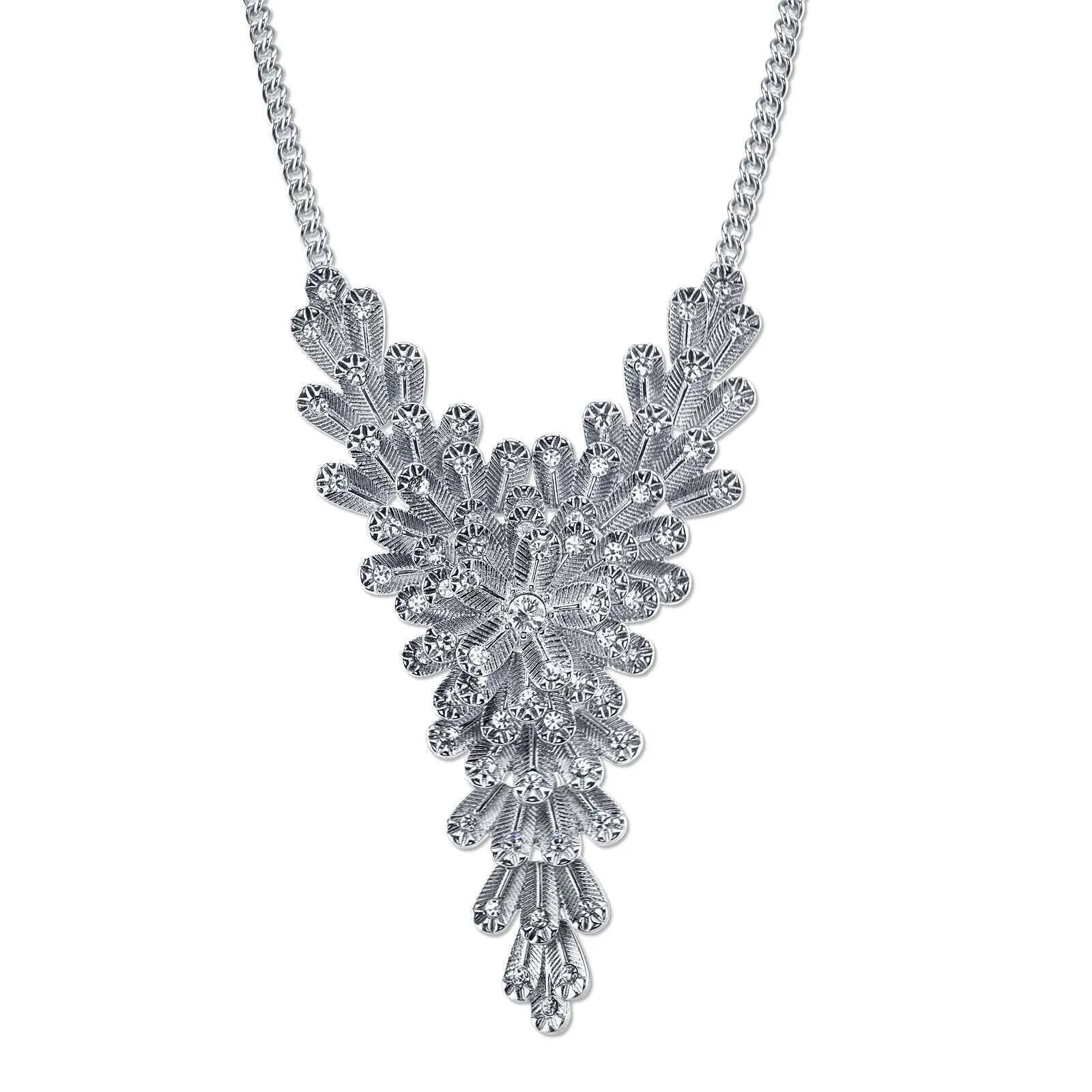 2028 Jewelry Crystal Floral Statement Bib Necklace 16"   3" Extender 1928 Jewelry
