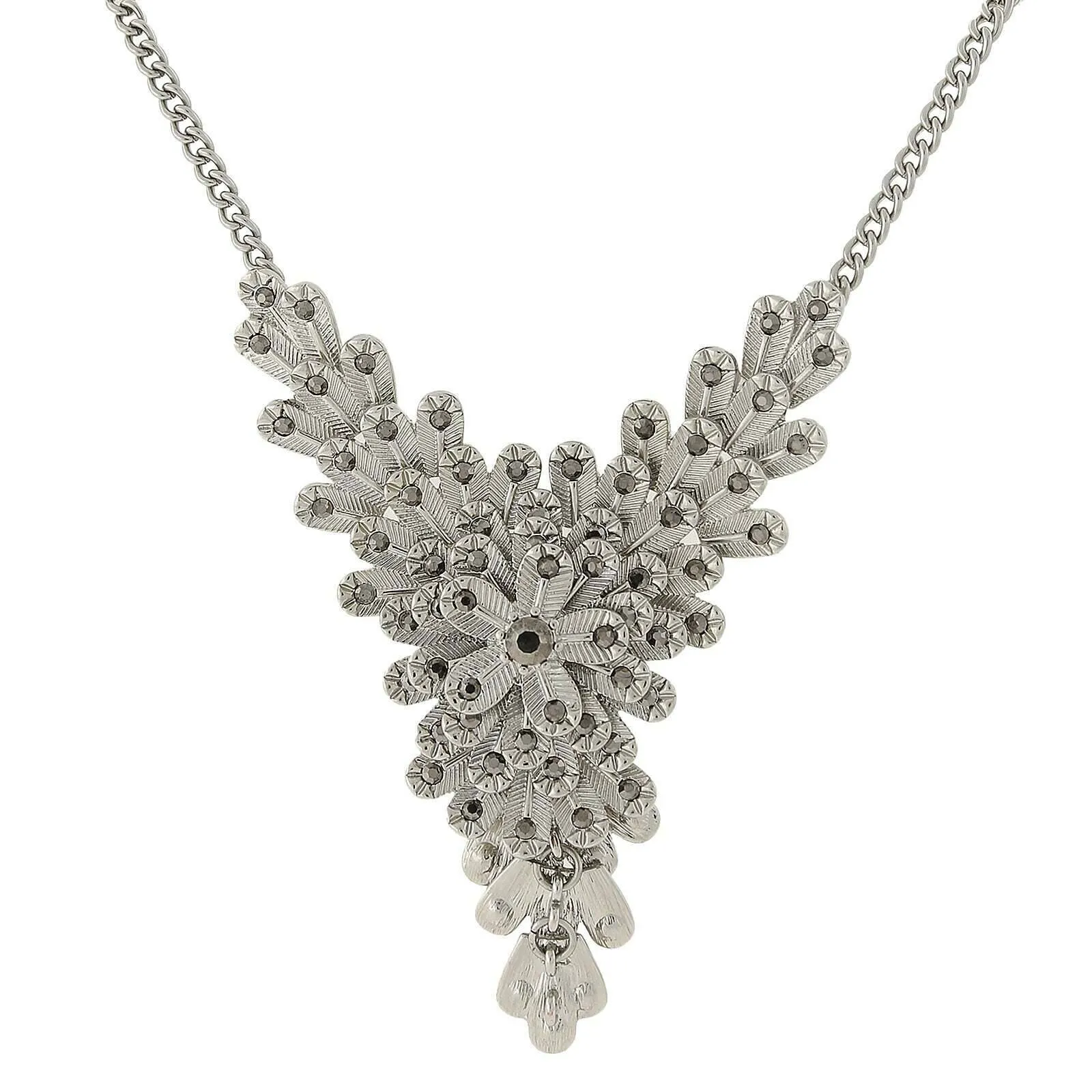 2028 Jewelry Crystal Floral Statement Bib Necklace 16"   3" Extender 1928 Jewelry