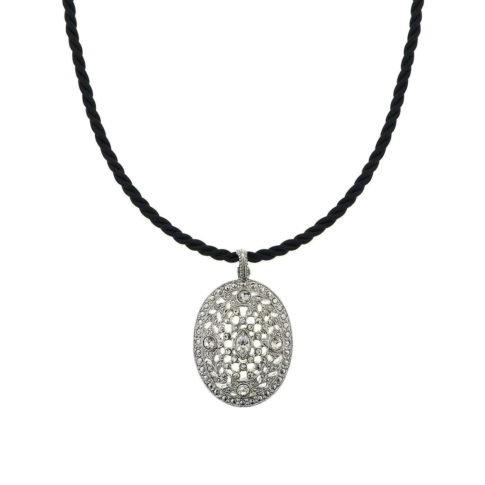 2028 Jewelry Crystal Oval Pendant Cord Necklace 18" 1928 Jewelry