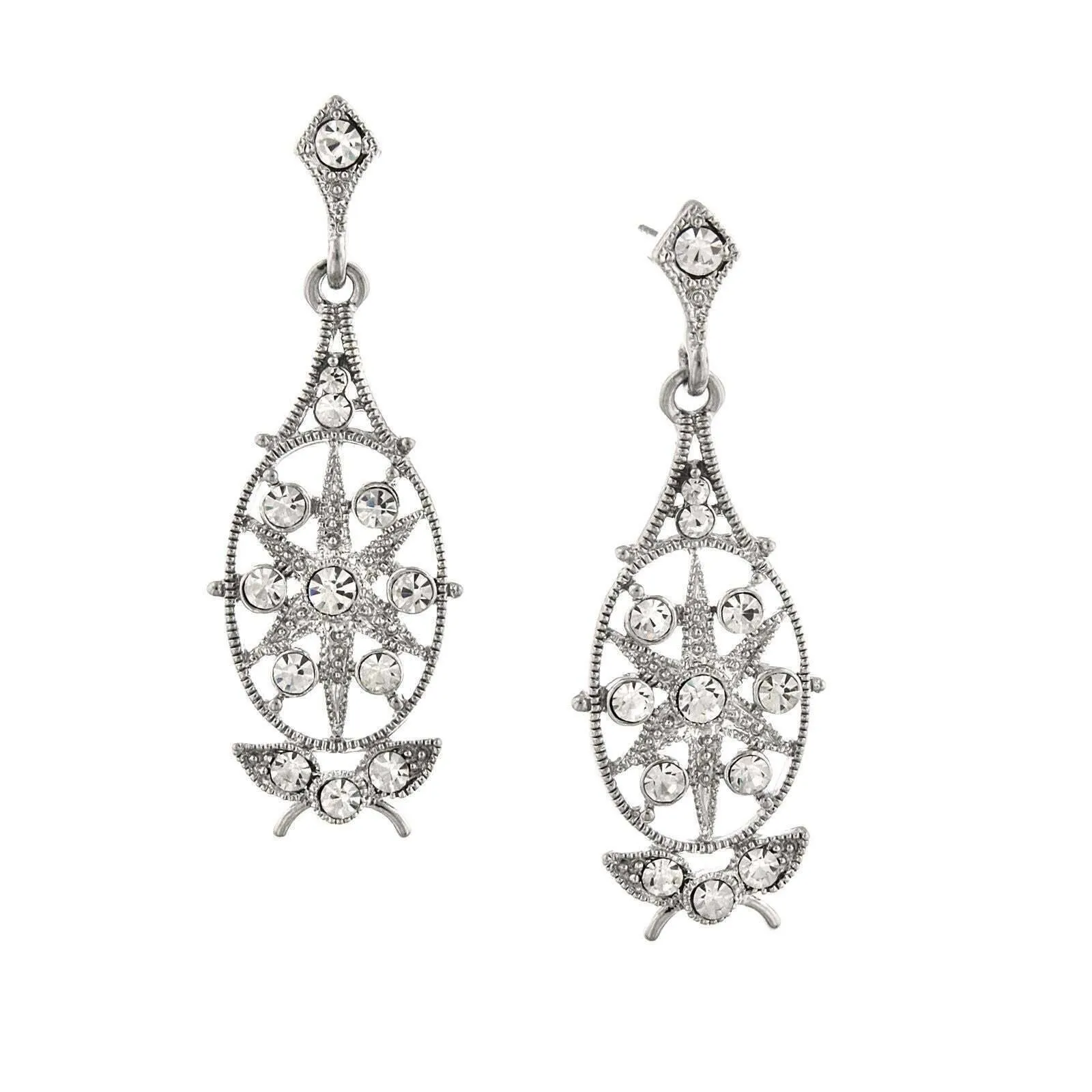 2028 Jewelry Crystal Starburst Filigree Post Drop Earrings 1928 Jewelry