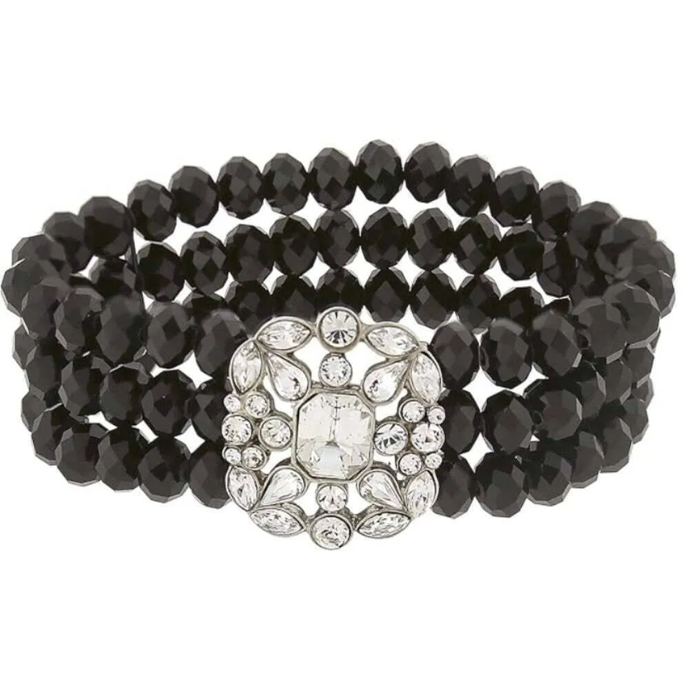 2028 Jewelry Crystal Symphony Black Glass Beaded Stretch Bracelet 1928 Jewelry