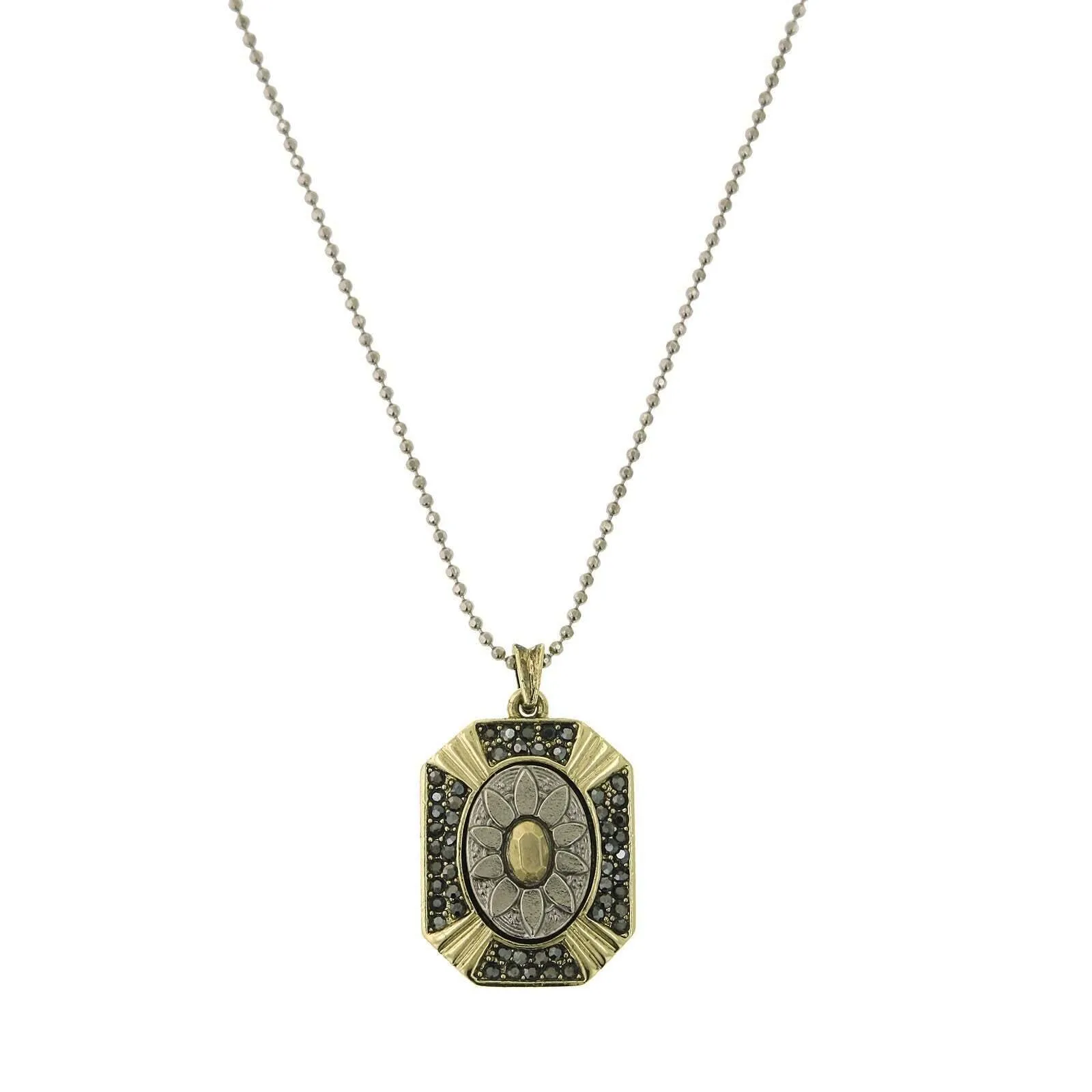 2028 Jewelry Daisy Hematite Crystal Octagon Floral Pendant Ball Chain Necklace 32" 1928 Jewelry