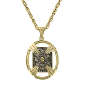 2028 Jewelry Daisy Hematite Crystal Oval Floral Pendant Necklace 32" 1928 Jewelry