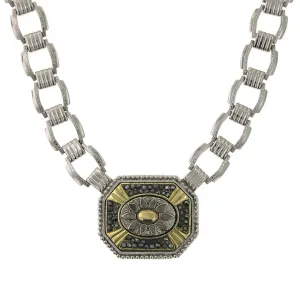2028 Jewelry Daisy Octagonal Hematite Stone Link Pendant Necklace 16" 1928 Jewelry