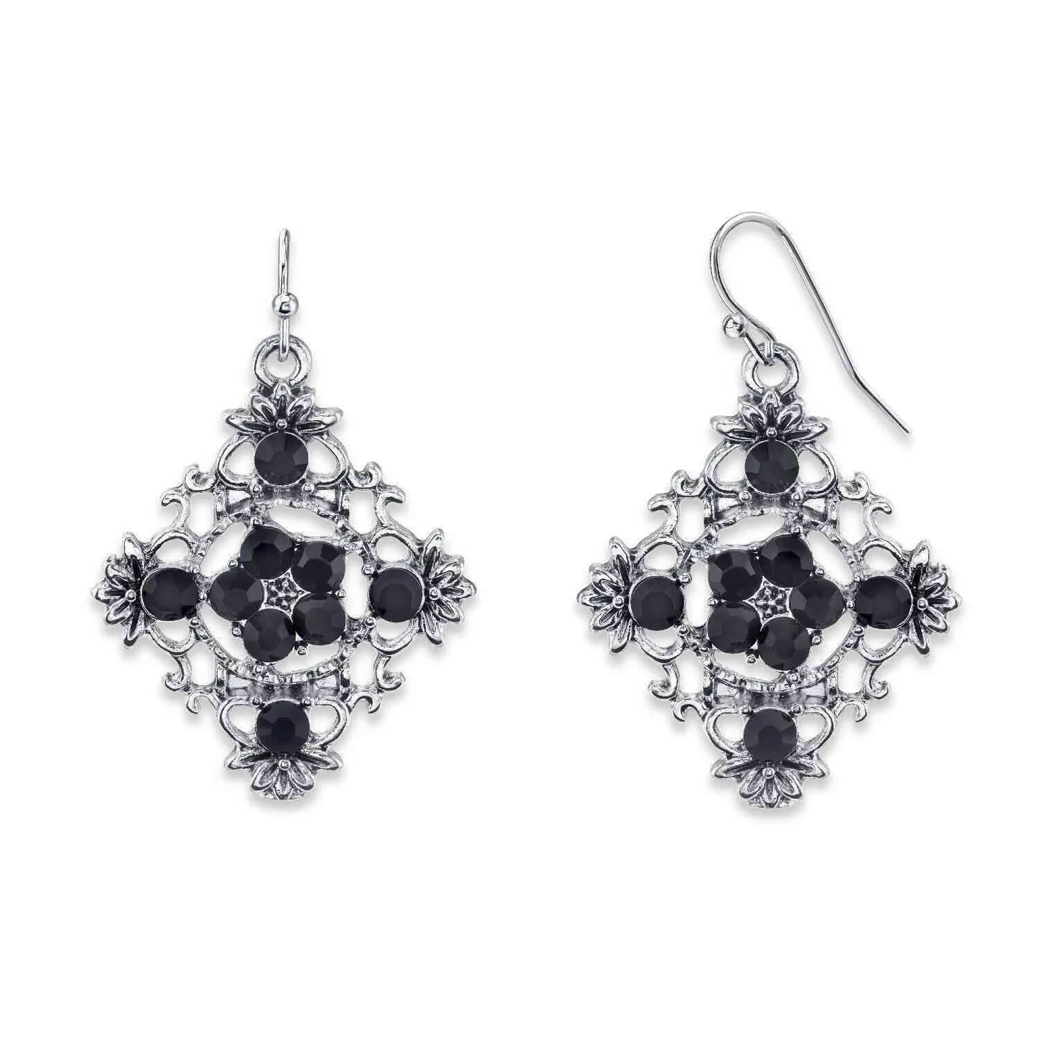 2028 Jewelry Diamond Shaped Filigree Flower Crystal Drop Earrings 1928 Jewelry