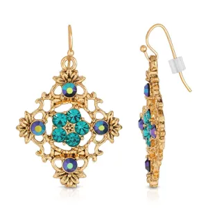 2028 Jewelry Diamond Shaped Filigree Flower Crystal Drop Earrings 1928 Jewelry