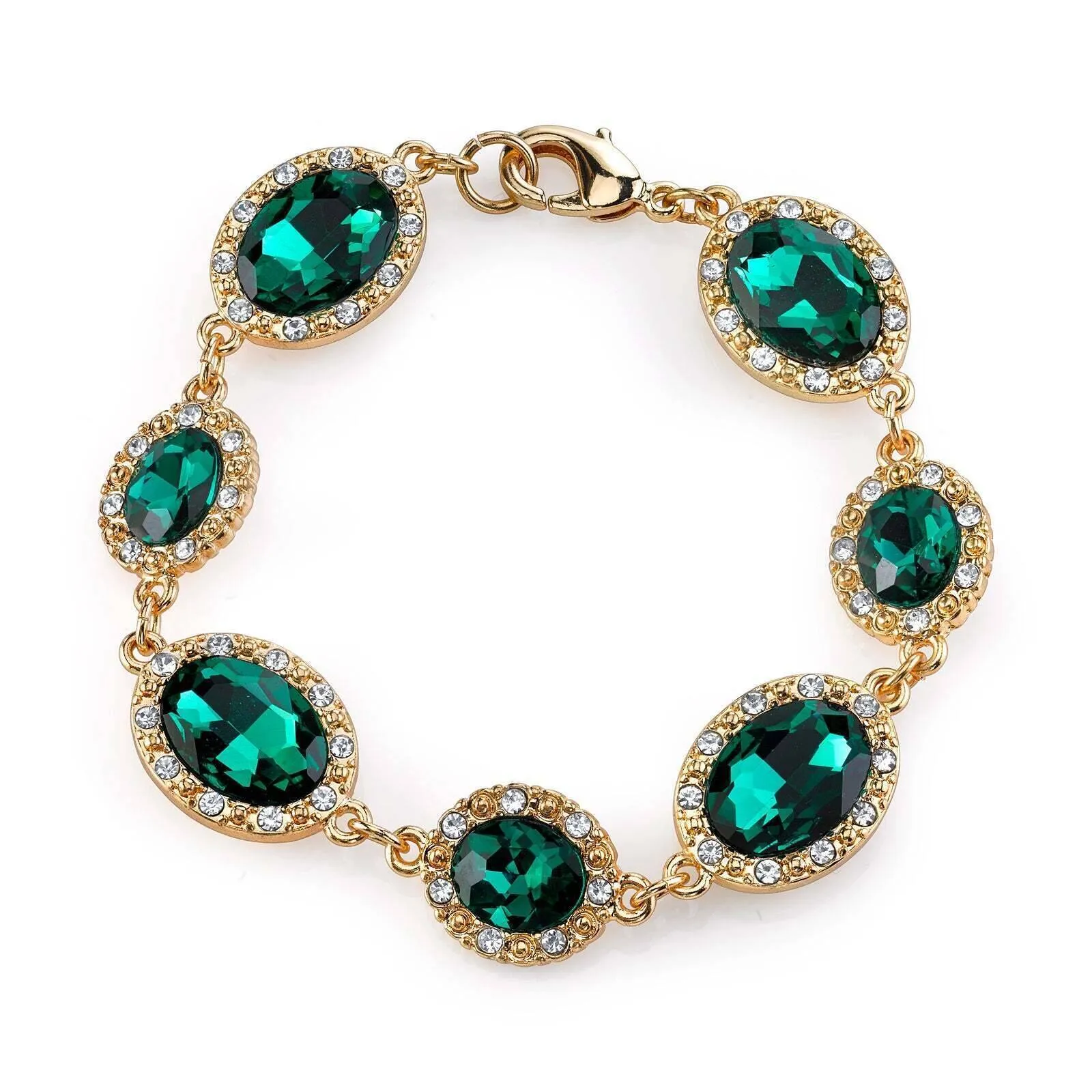 2028 Jewelry Empire Lux Oval Glass Stone & Clear Crystal Link Bracelet 1928 Jewelry