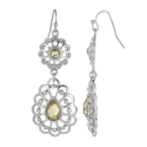 2028 Jewelry Filigree Clear And Light Yellow Crystal Drop Earrings 1928 Jewelry