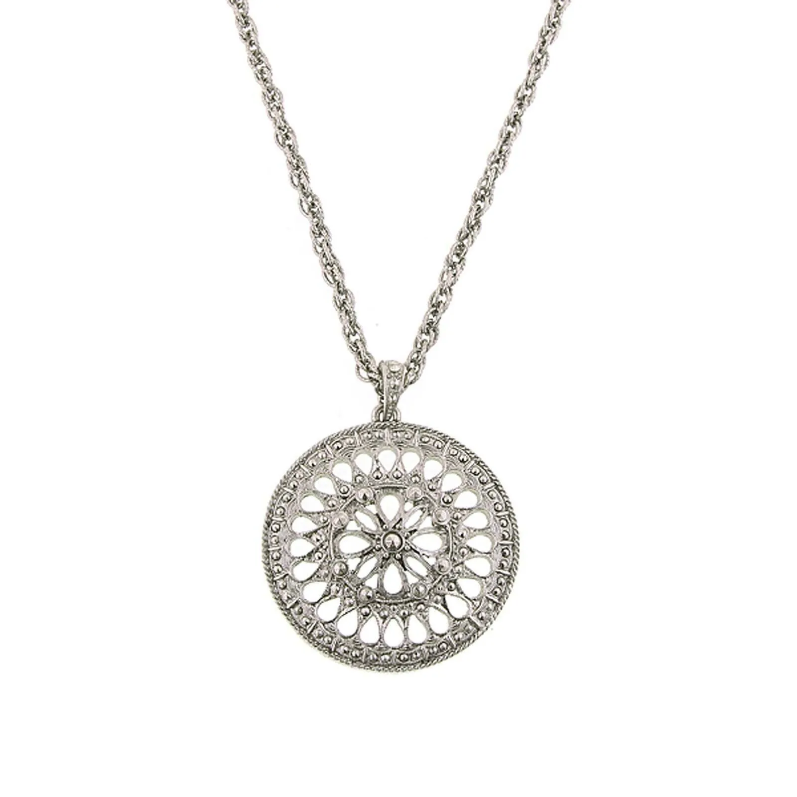2028 Jewelry Floral Motif Faux Marcasite Stone Pendant Necklace 34" 1928 Jewelry