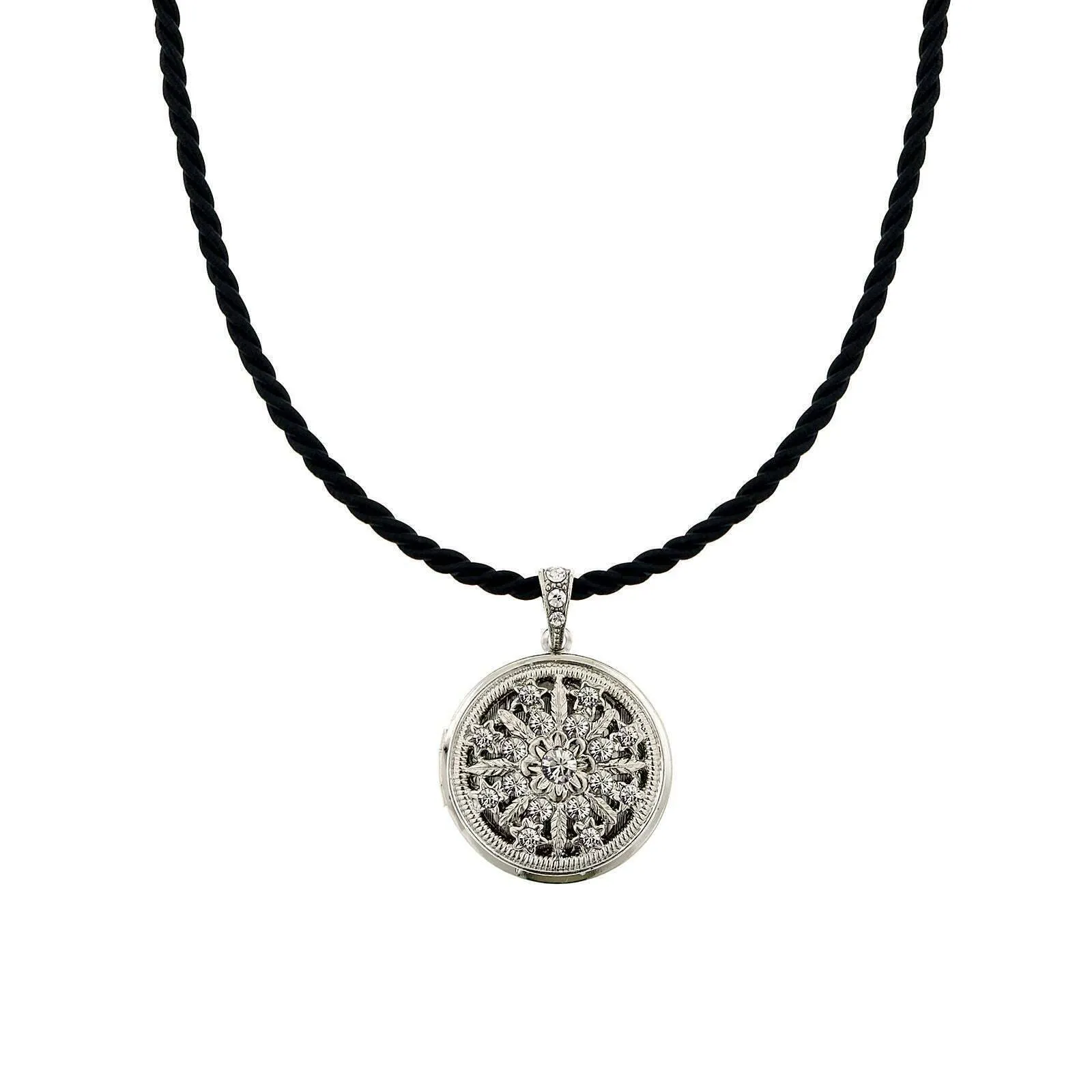2028 Jewelry Flower & Stars Crystal Round Locket Necklace 18" 1928 Jewelry