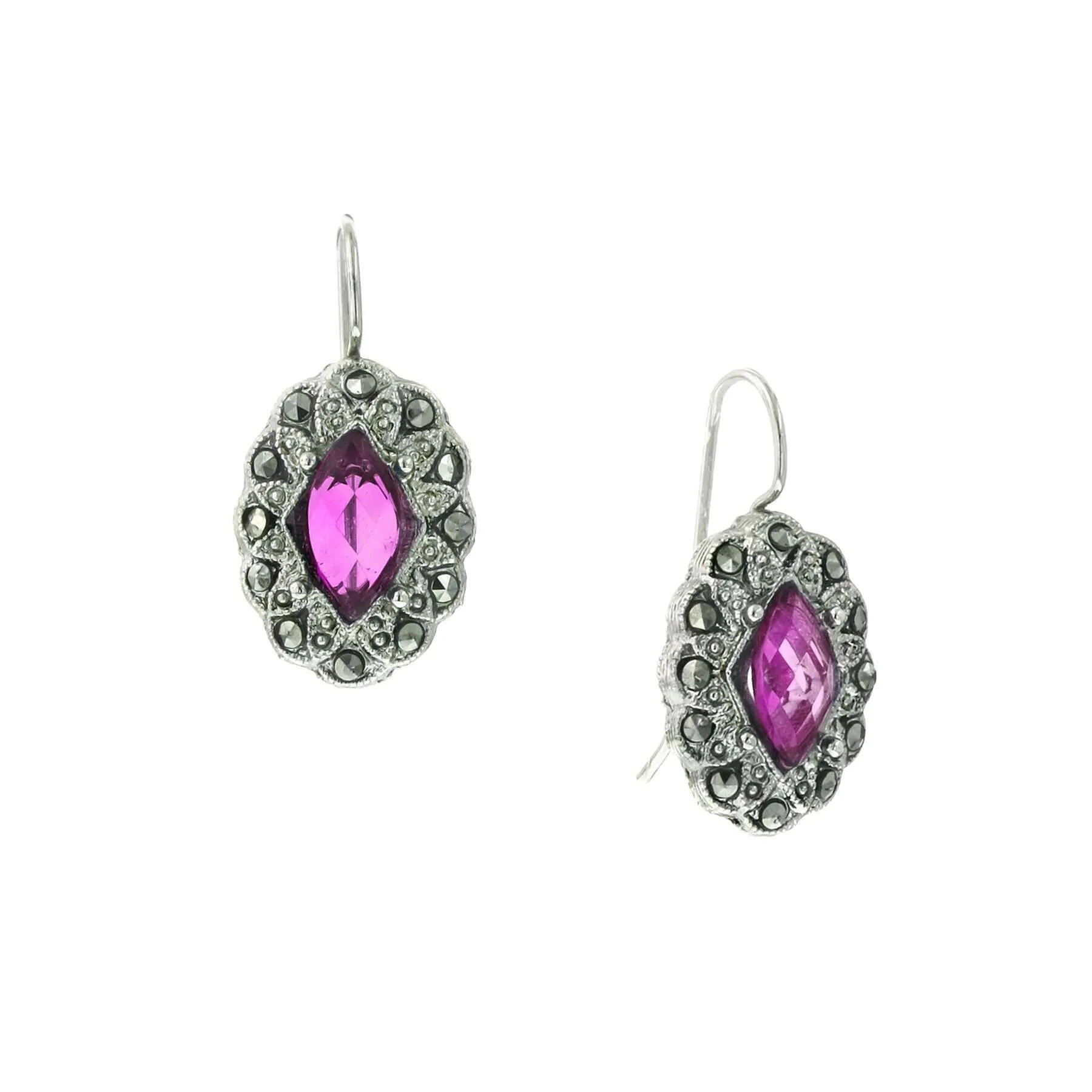 2028 Jewelry Fuchsia Imitation Marcasite Oval Earrings 1928 Jewelry