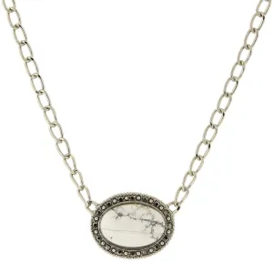 2028 Jewelry Gemstone White Howlite And Hematite Pendant Necklace 16" 1928 Jewelry