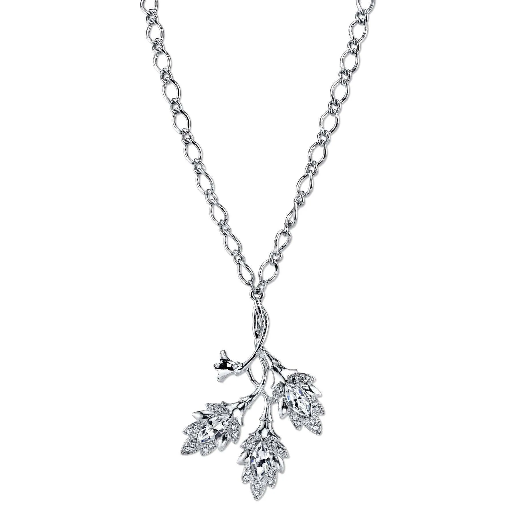 2028 Jewelry Genuine Austrian Crystal Navette Leaf Pendant Necklace 16"   3" Extender 1928 Jewelry