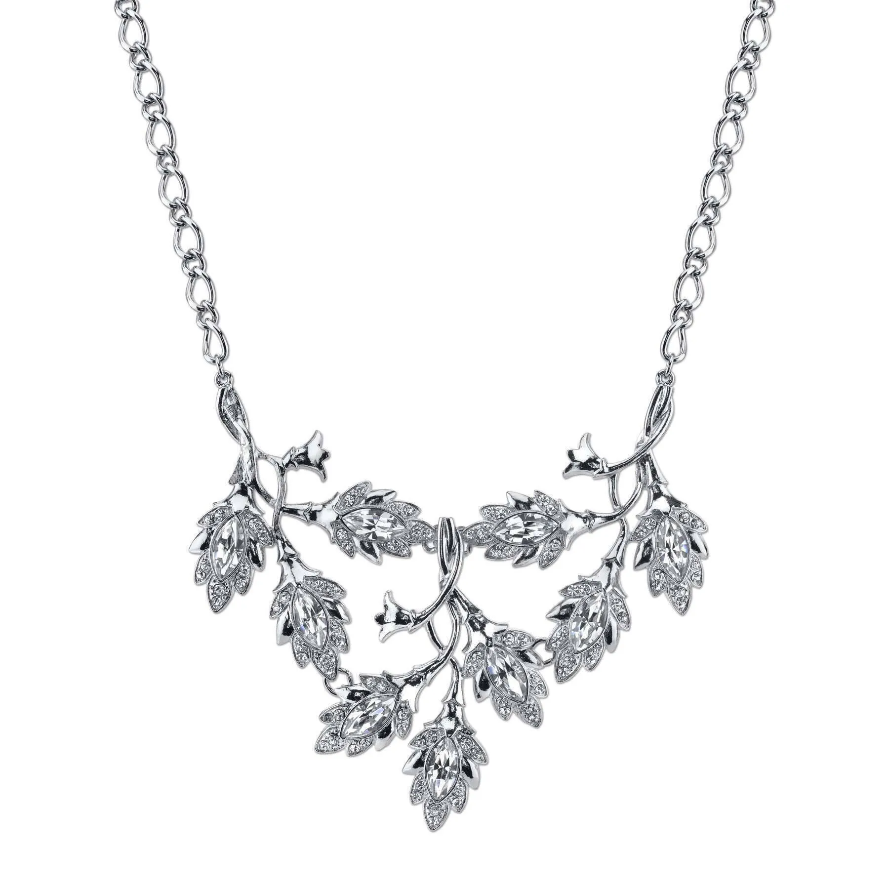 2028 Jewelry Genuine Austrian Crystal Navette Vine Leaf Bib Necklace 16"   3" Extender 1928 Jewelry