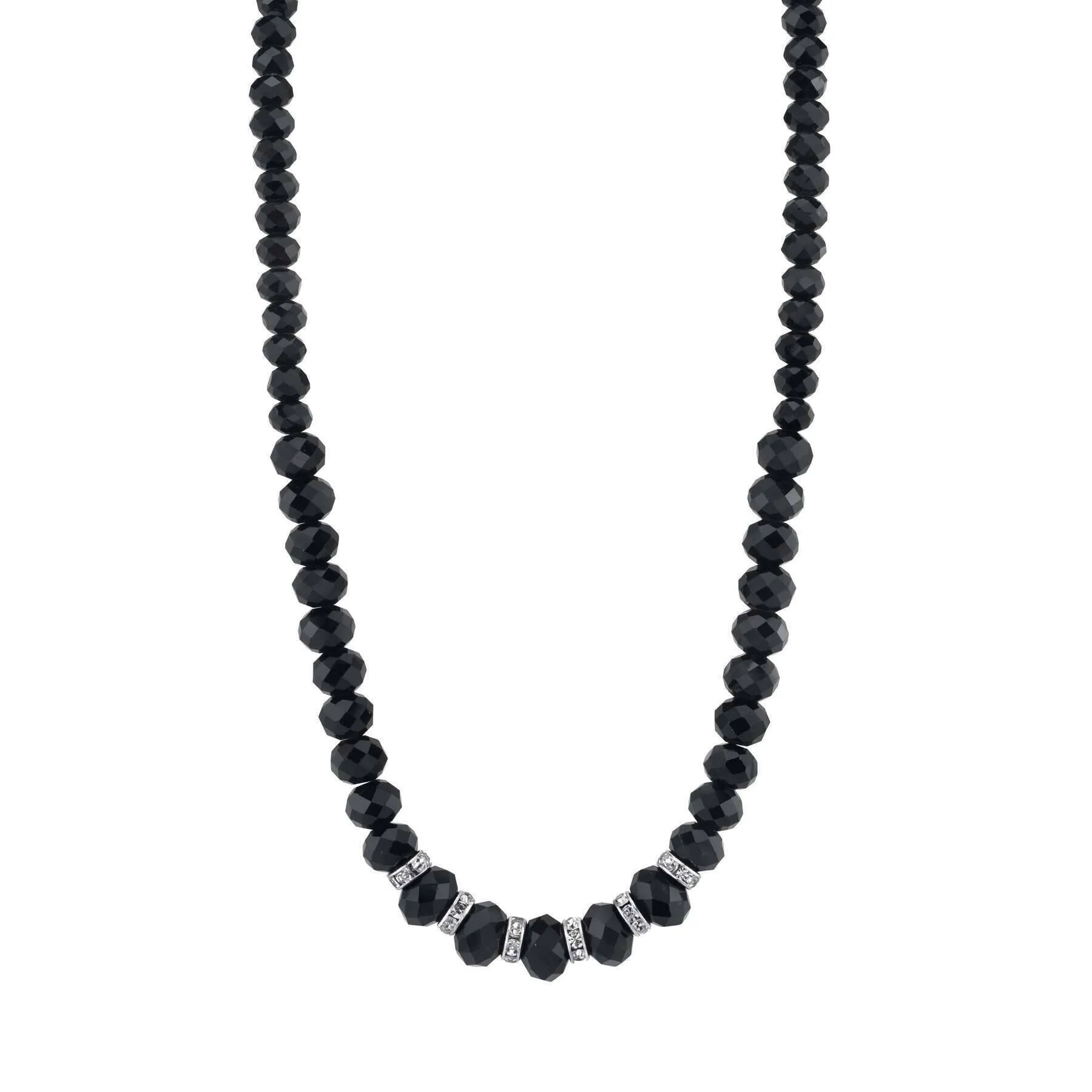 2028 Jewelry Graduated Jet Black Glass Crystal Accent Necklace 16"   3" Extender 1928 Jewelry