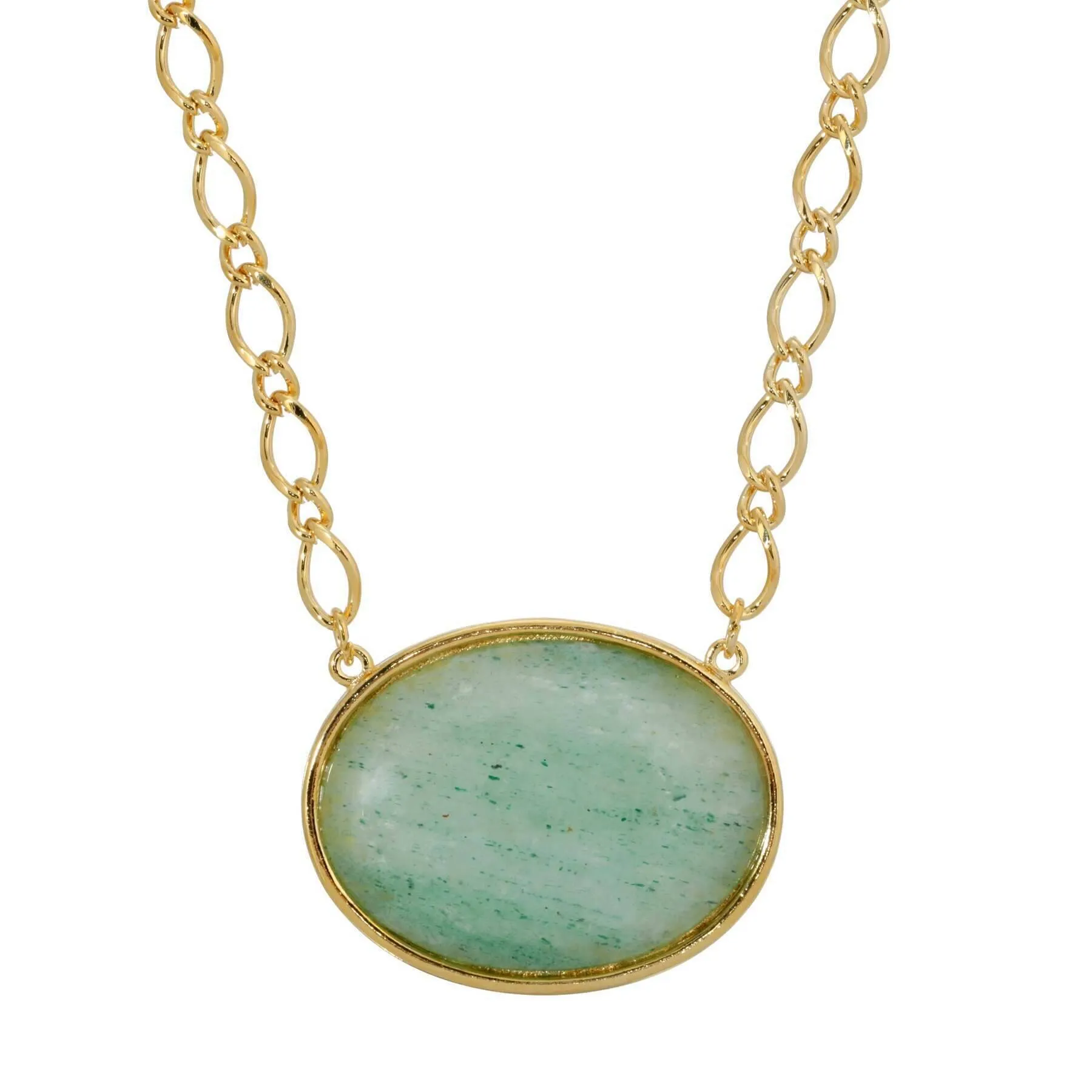 2028 Jewelry Green Aventurine Oval Gemstone Pendant Necklace 16"   3" Extender 1928 Jewelry