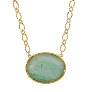 2028 Jewelry Green Aventurine Oval Gemstone Pendant Necklace 16"   3" Extender 1928 Jewelry